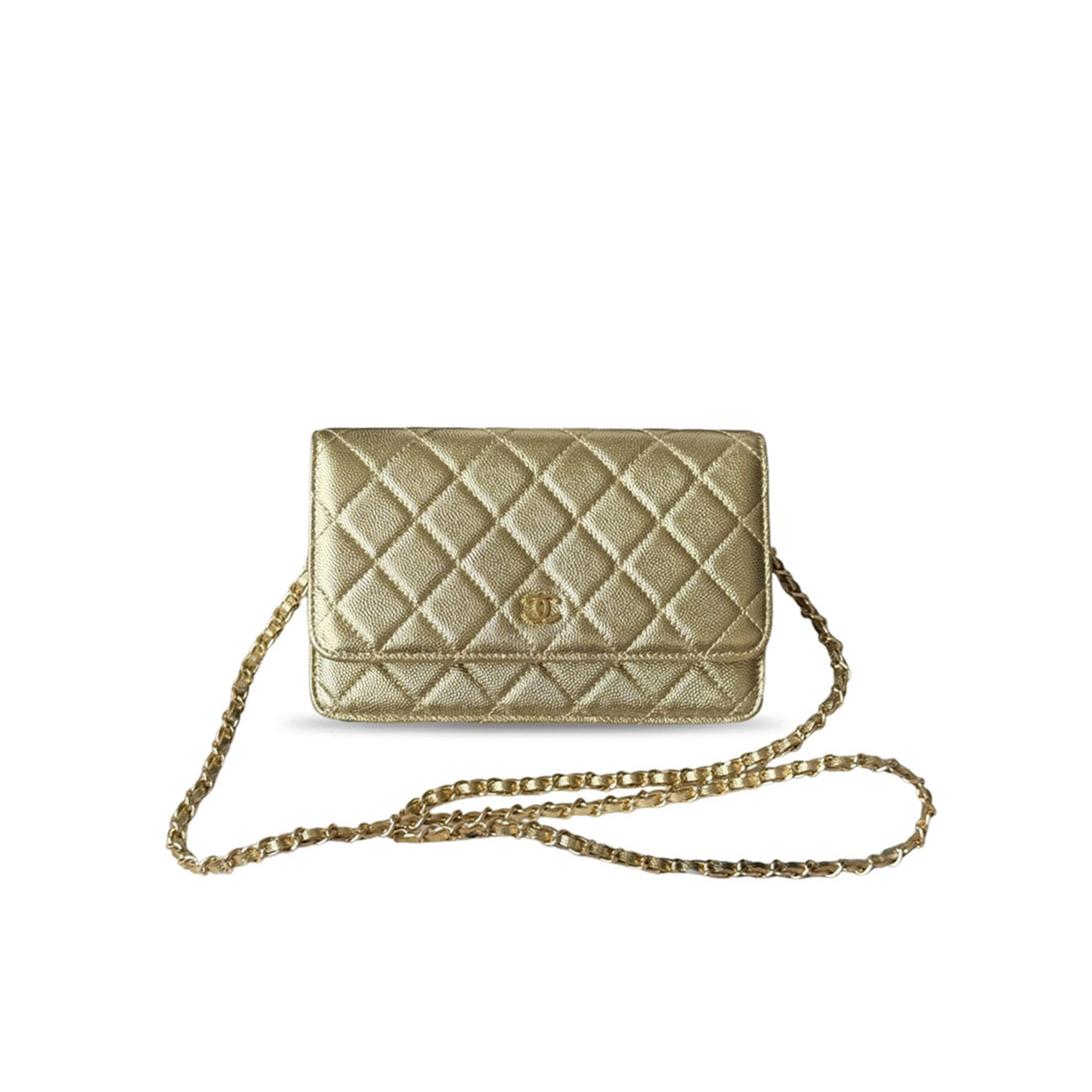 CHANEL CLASSIC WALLET ON CHAIN WOC GOLD METALLIC CAVIAR HARDWARE AP0250 (19*13*3cm)